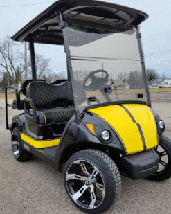 Buy 2017 Yamaha Drive2 EFI Quietech Used Gas Golf Cart — Fully Restored — Black Yellow Muscle — Export & Nationwide Delivery Available